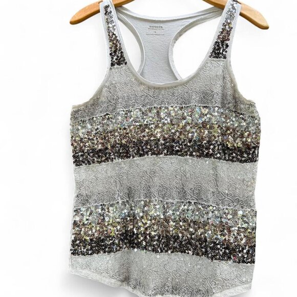 3/$15 Y2K Express sequin and lace tank top grunge 200s layering - Picture 1 of 6